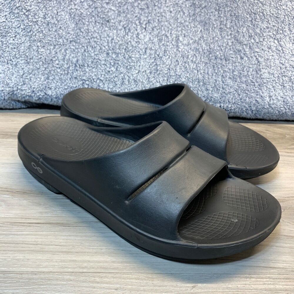 Oofos OOahh Mens 10 Womens 12‎ Sport Flex Slide Recovery Sandals Black Slides